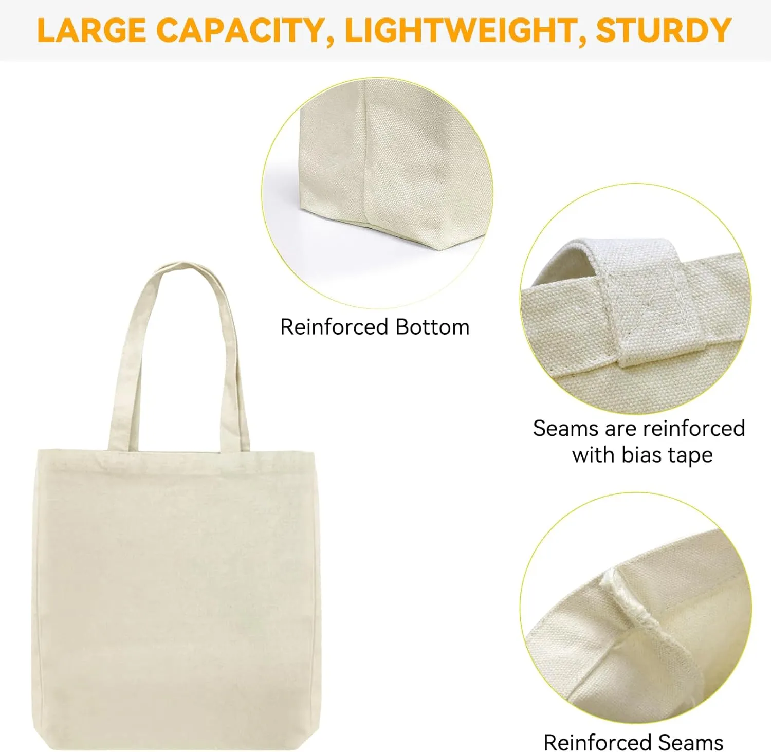 Faylapa 5 Pack Canvas Tote Bags,Heavy Duty Reusable Grocery Shopping Bag 13.6"x 15.3" Blank Cotton Bags for DIY (Beige)