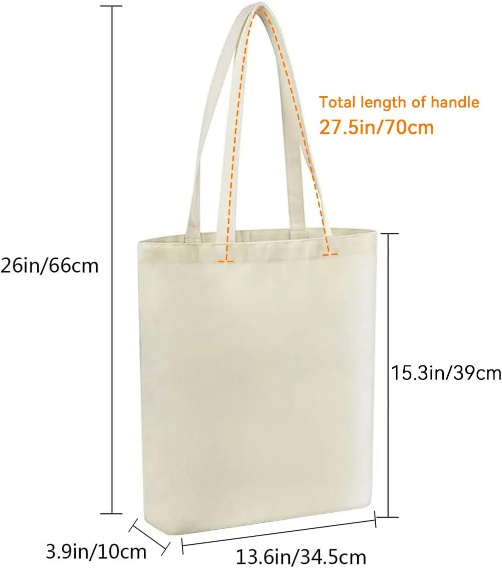 Faylapa 5 Pack Canvas Tote Bags,Heavy Duty Reusable Grocery Shopping Bag 13.6"x 15.3" Blank Cotton Bags for DIY (Beige)