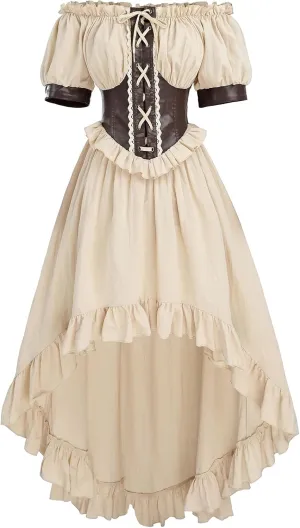 FCCAM Renaissance Faire Costume Off Shoulder Ruffle Cottagecore Victorian Dress Costume for Women