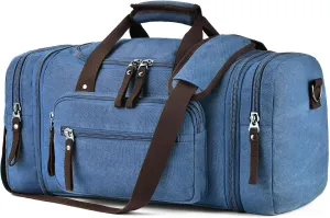 Felipe Varela Duffle Bag for Men, Expandable Canvas Duffel Bag for Travel, Mens Carry On Luggage Bag Traveling Weekender Gym Overnight Bags for Airplanes, Blue