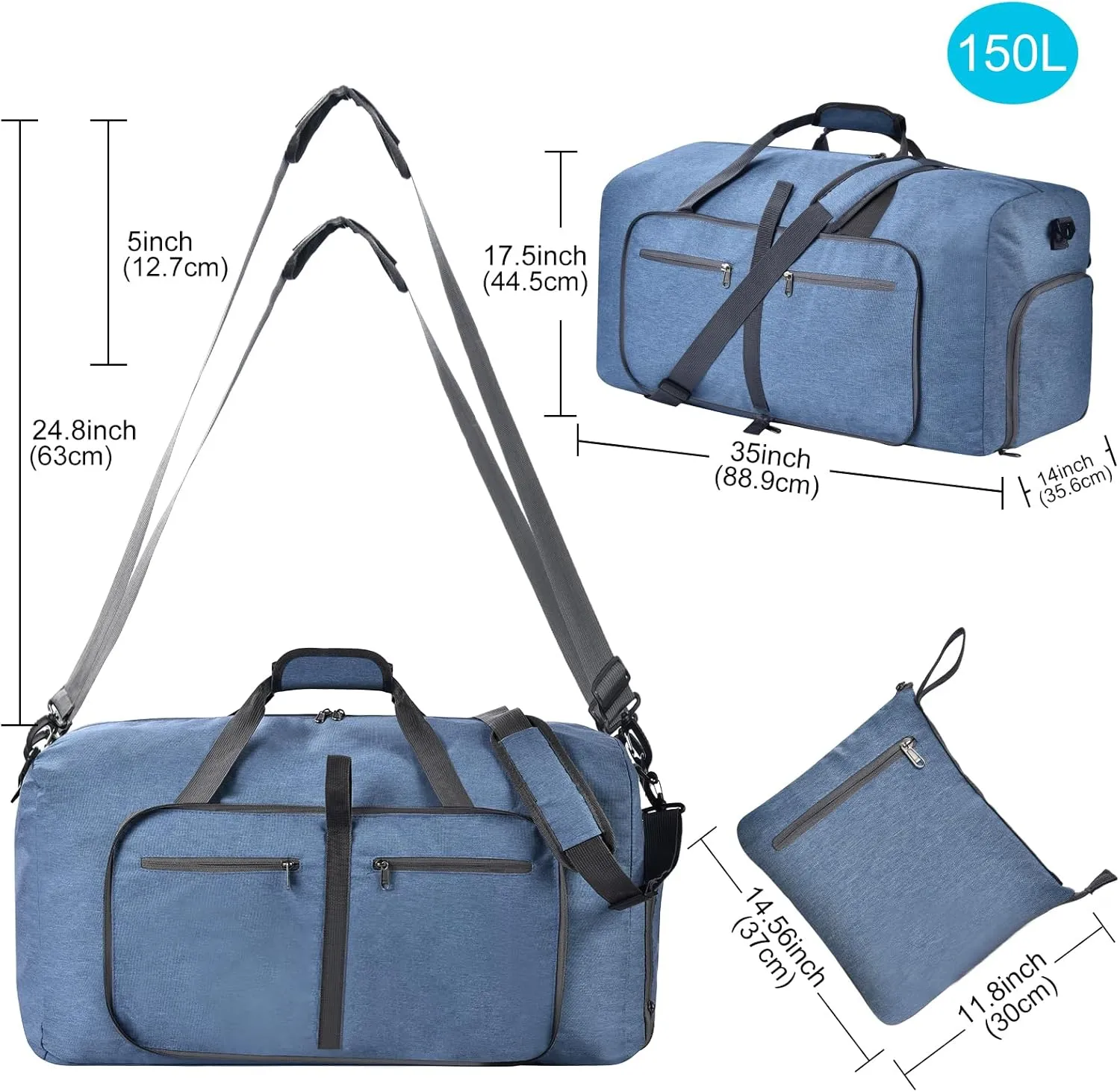 Felipe Varela Duffle Bag with Shoes Compartment and Adjustable Strap,Foldable Travel Duffel Bags for Men Women,Waterproof Duffel Bags