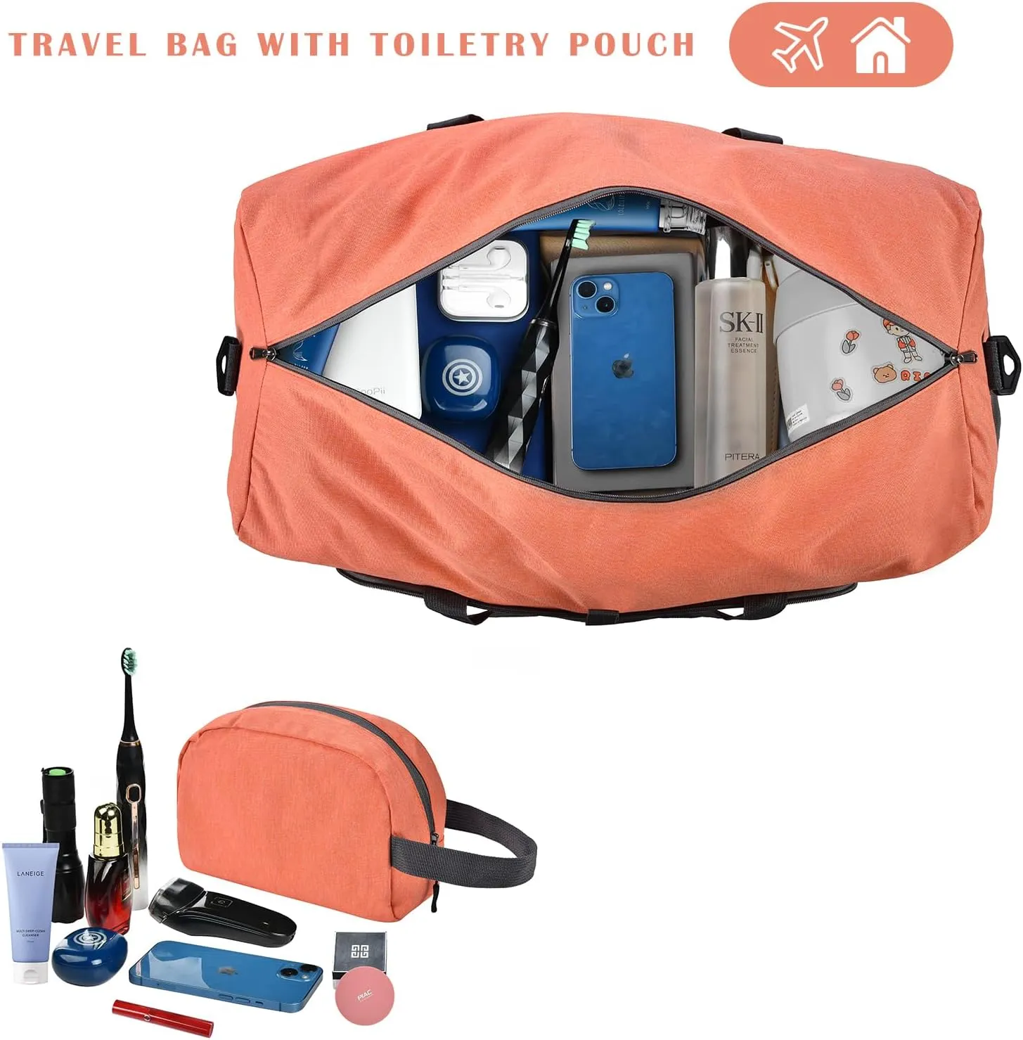 Felipe Varela Duffle Bag with Shoes Compartment and Adjustable Strap,Foldable Travel Duffel Bags for Men Women,Waterproof Duffel Bags