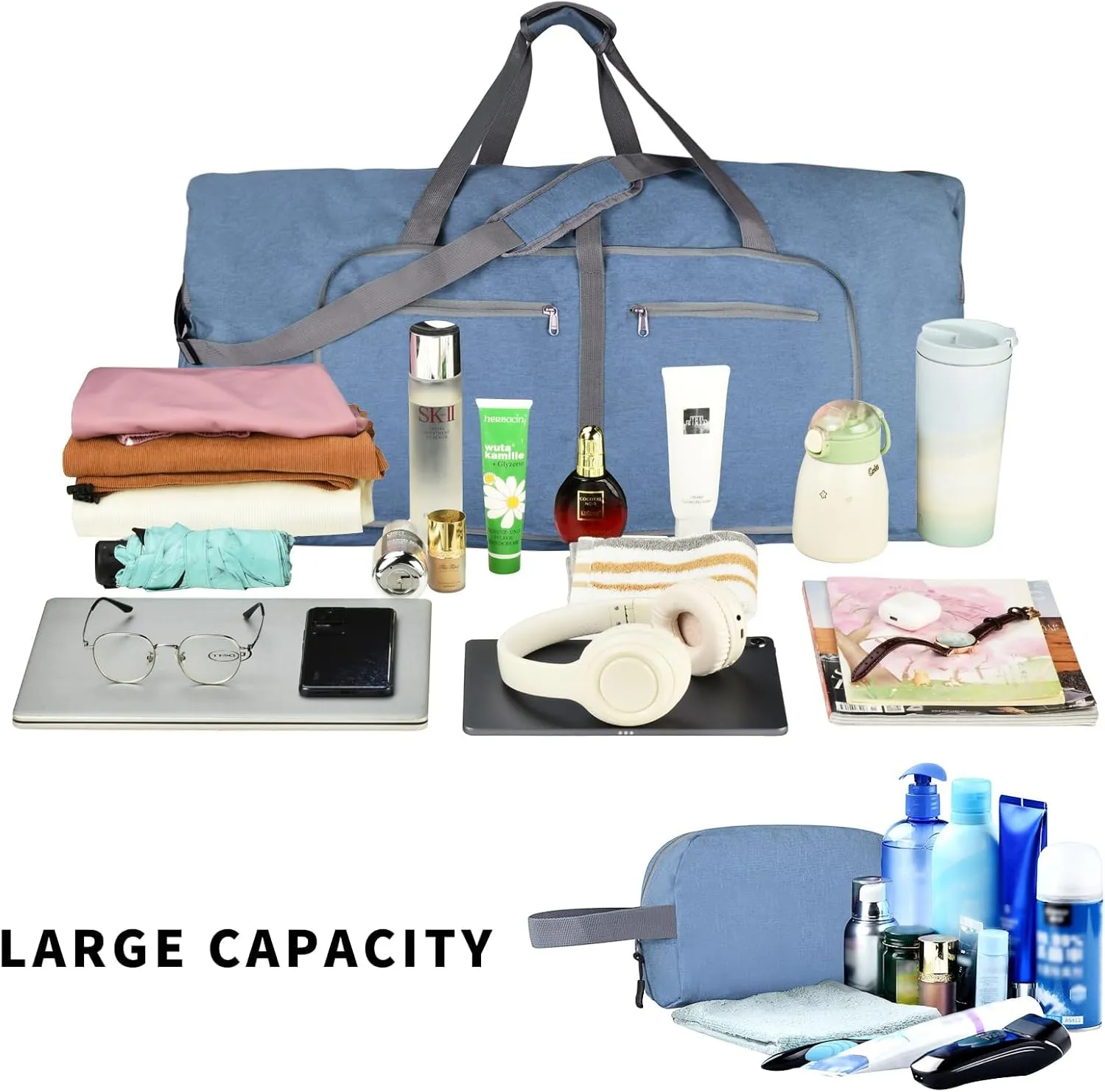 Felipe Varela Duffle Bag with Shoes Compartment and Adjustable Strap,Foldable Travel Duffel Bags for Men Women,Waterproof Duffel Bags