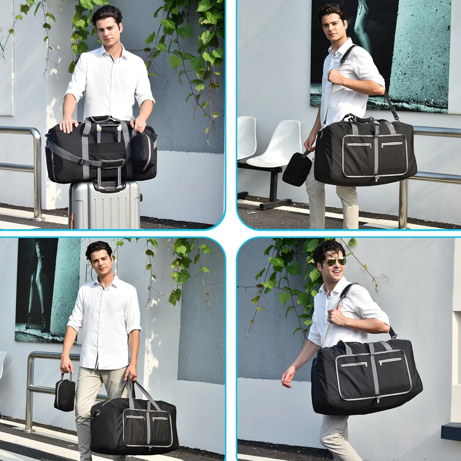 Felipe Varela Duffle Bag with Shoes Compartment and Adjustable Strap,Foldable Travel Duffel Bags for Men Women,Waterproof Duffel Bags