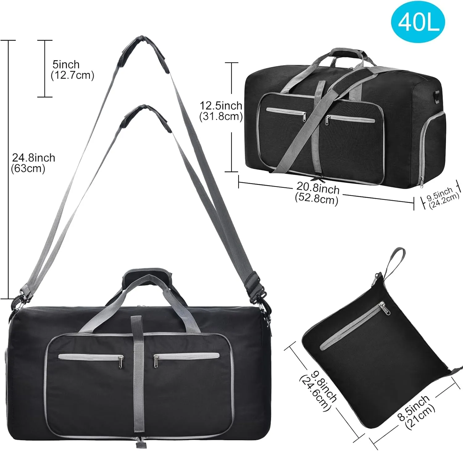 Felipe Varela Duffle Bag with Shoes Compartment and Adjustable Strap,Foldable Travel Duffel Bags for Men Women,Waterproof Duffel Bags