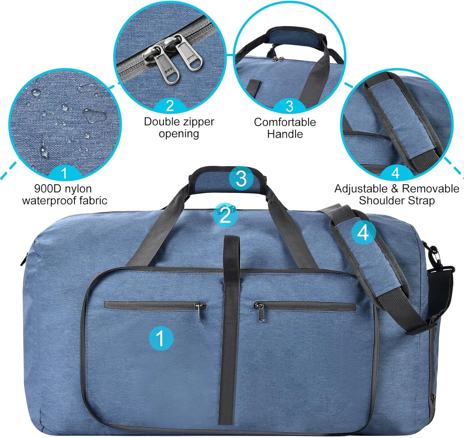 Felipe Varela Duffle Bag with Shoes Compartment and Adjustable Strap,Foldable Travel Duffel Bags for Men Women,Waterproof Duffel Bags