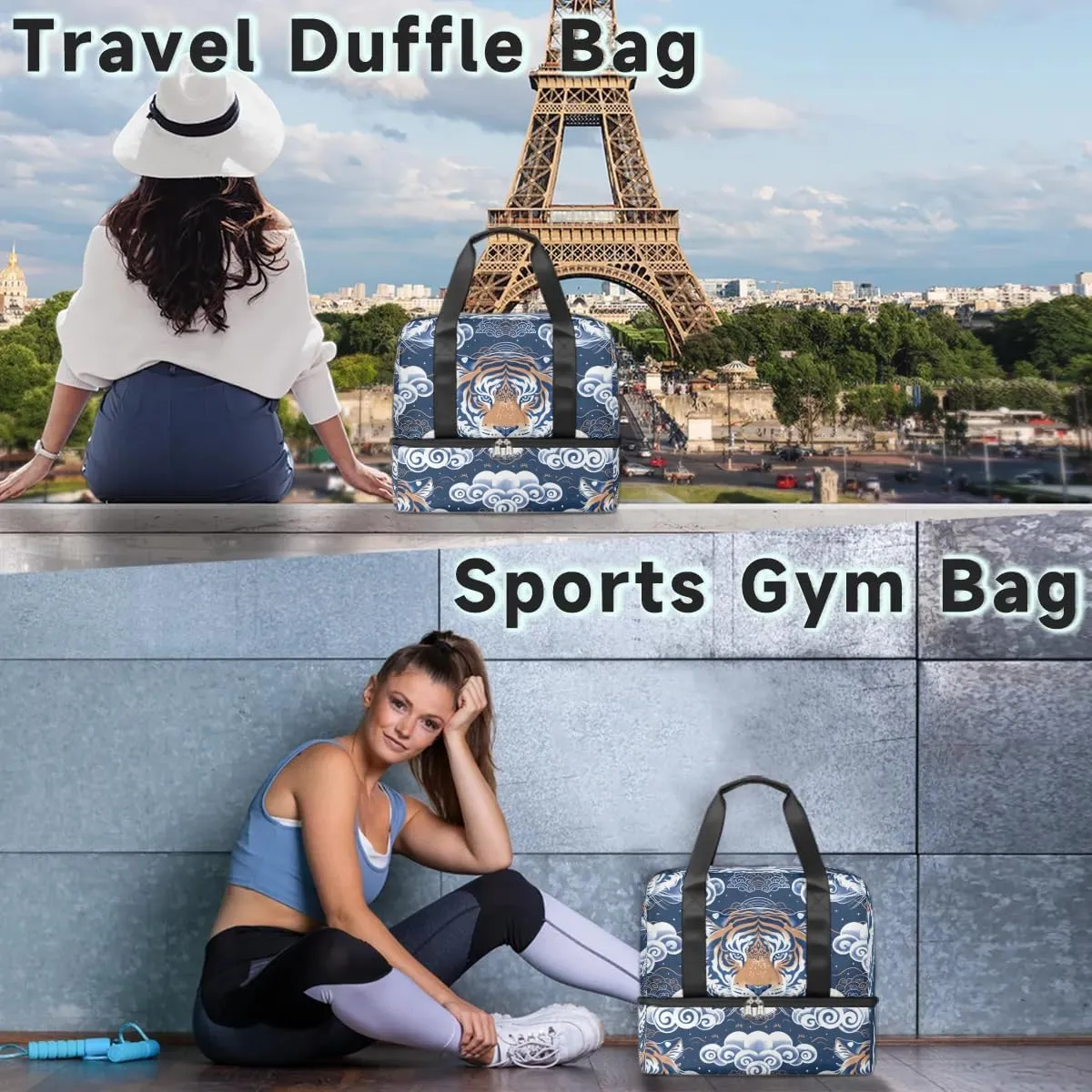 Fierce Tiger Print Travel Duffel Bag Dry Wet Separated Sports Tote Travel Duffle Bag Gym Workout Bag Women Travel Duffel Bag for Women, Travel, Gym, Work