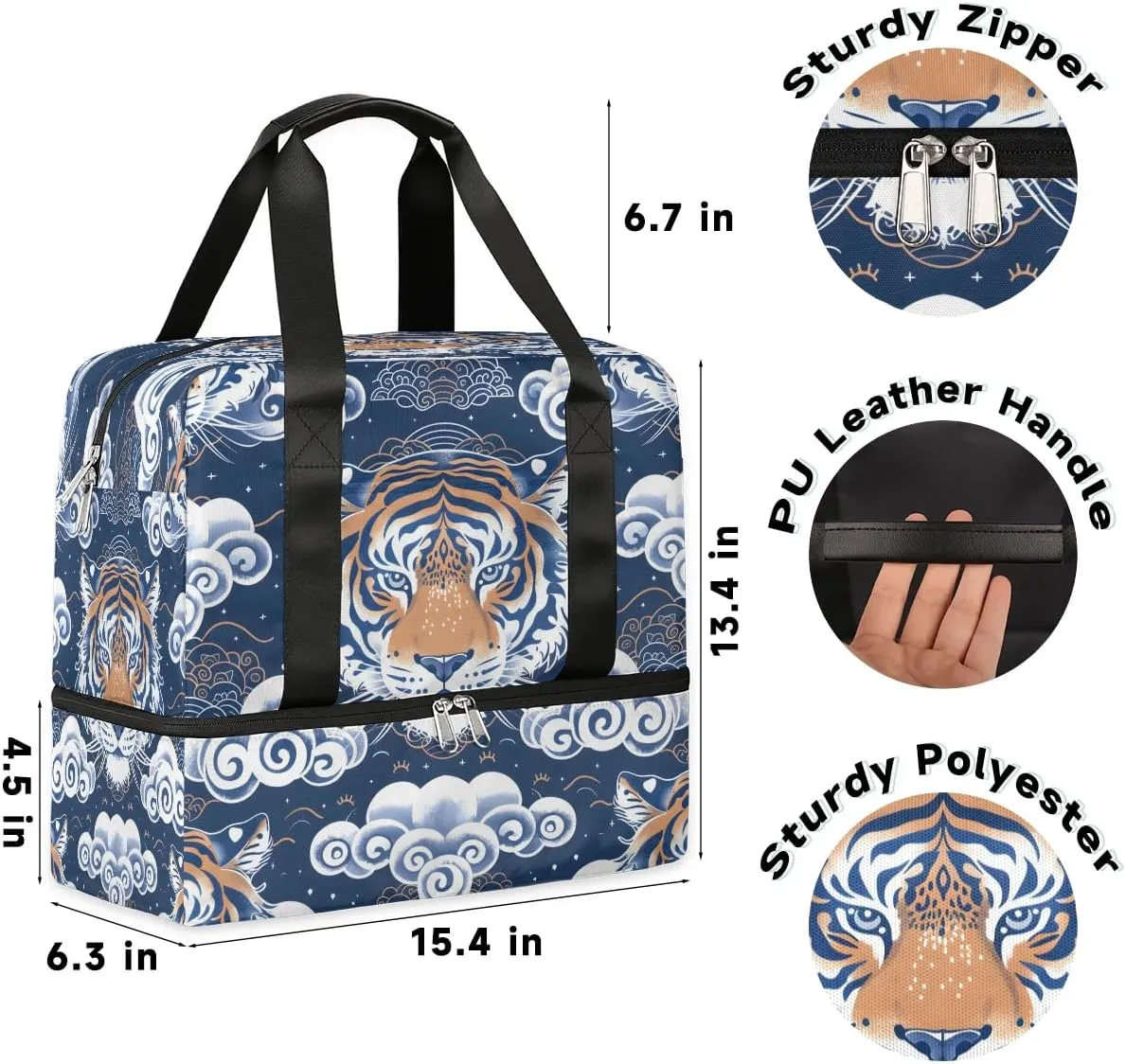 Fierce Tiger Print Travel Duffel Bag Dry Wet Separated Sports Tote Travel Duffle Bag Gym Workout Bag Women Travel Duffel Bag for Women, Travel, Gym, Work