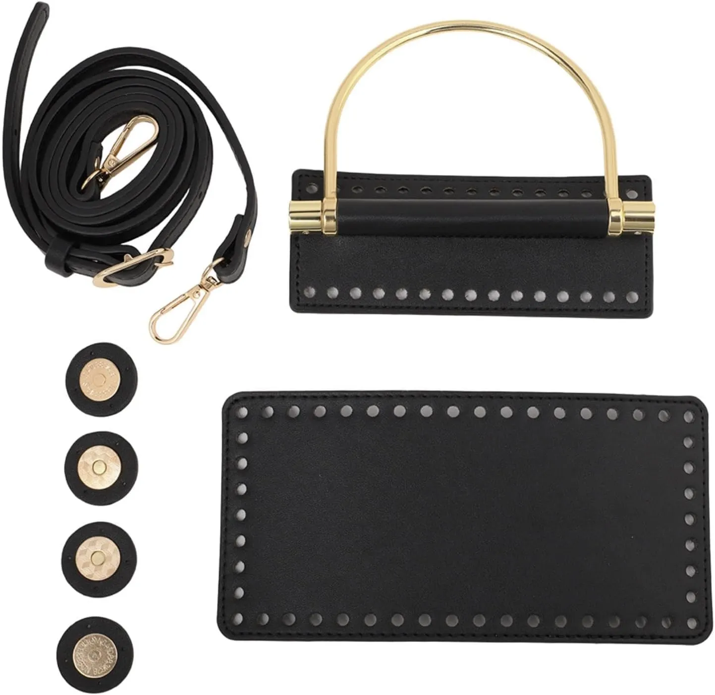 Fiocias DIY PU Leather Crochet Bag Carry Handle for Shoulder Tote Bag Wife Handbag Tote, Black