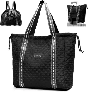 FIORETTO Womens Quilted Travel Tote Bag Duffle Bag with Trolley Sleeve