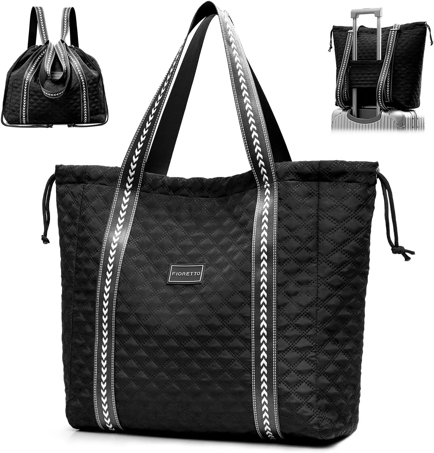 FIORETTO Womens Quilted Travel Tote Bag Duffle Bag with Trolley Sleeve