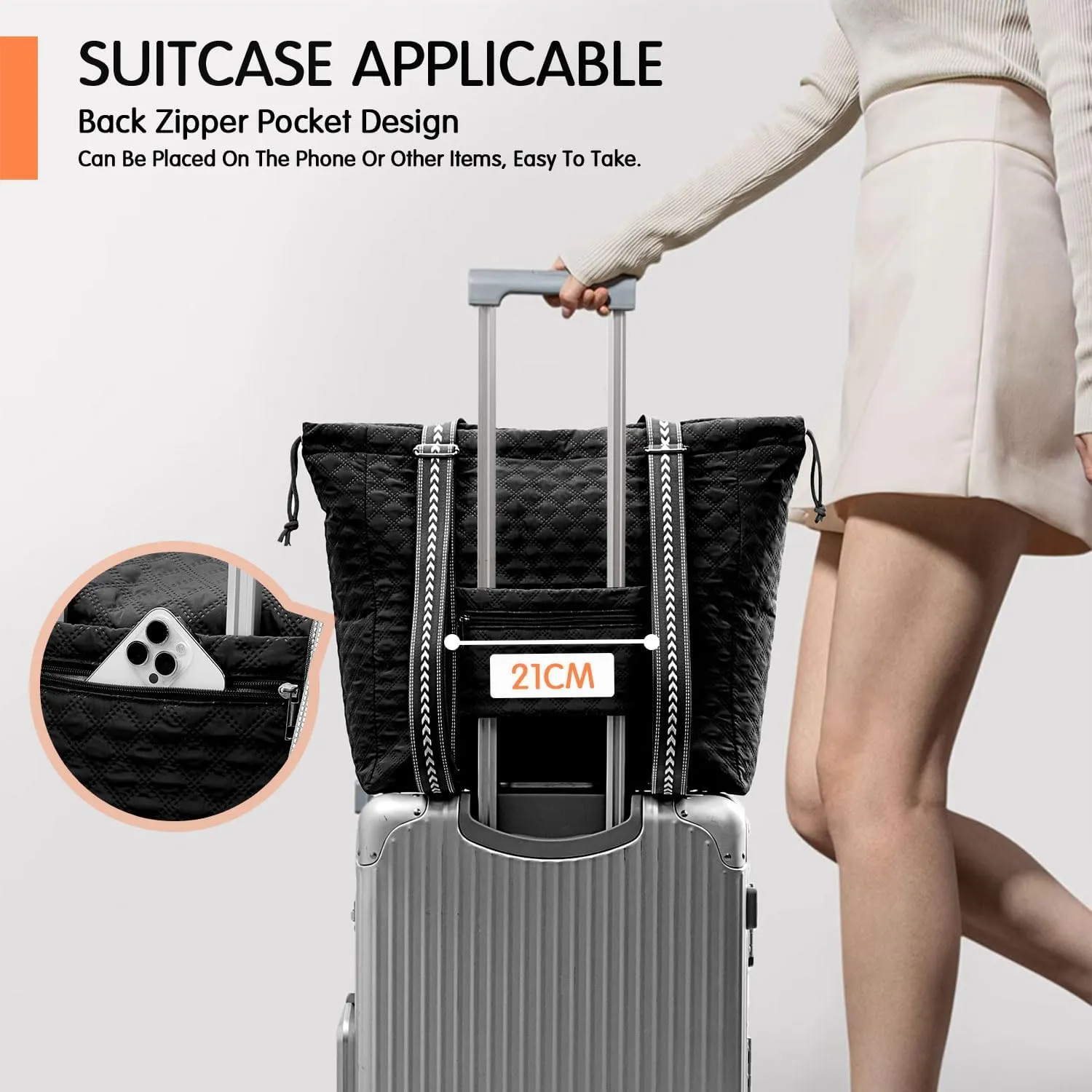 FIORETTO Womens Quilted Travel Tote Bag Duffle Bag with Trolley Sleeve
