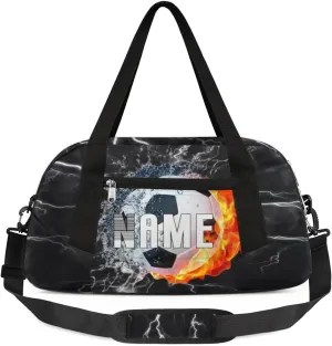 Fire Lightning Soccer Sports Theme Kids Duffel Overnight Bag Boys, Ball Waterproof Gym Sports Duffle Bag Teen Personalized Travel Gymnastic Weekender Bag Custom Carry on Toe Bag for Boys