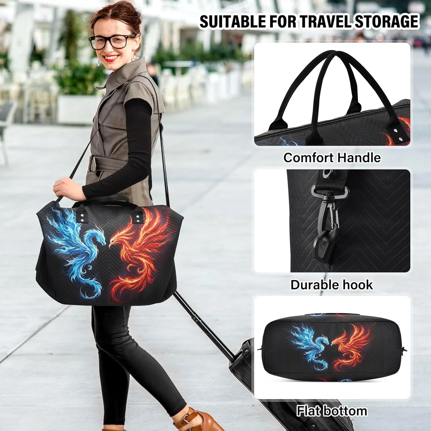 Fire Phoenix Travel Duffle Bag for Men Women Gym Bag with Storage Bag Weekender Bag Carry on Bags for Travel Trip Gym Yoga
