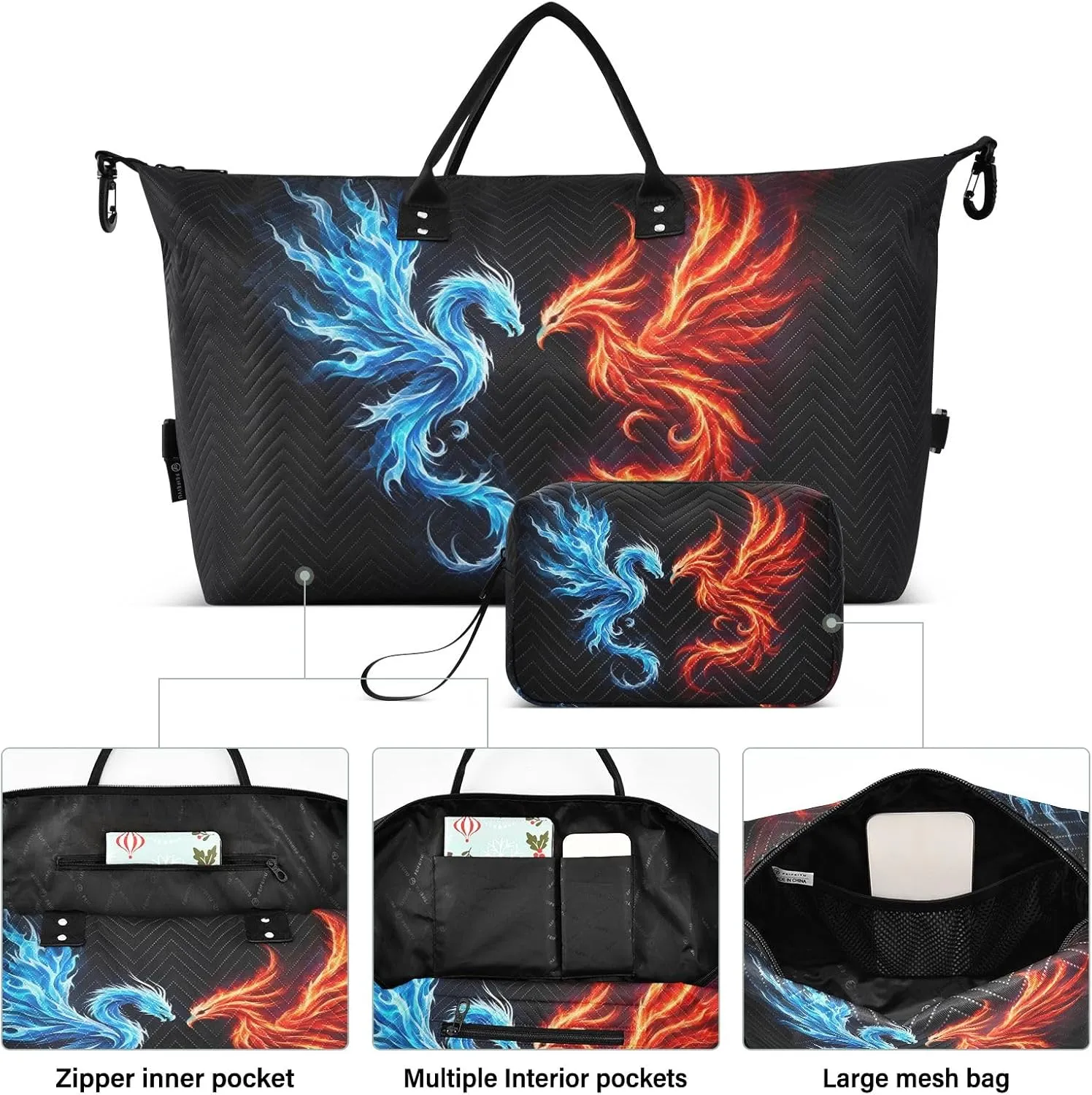 Fire Phoenix Travel Duffle Bag for Men Women Gym Bag with Storage Bag Weekender Bag Carry on Bags for Travel Trip Gym Yoga