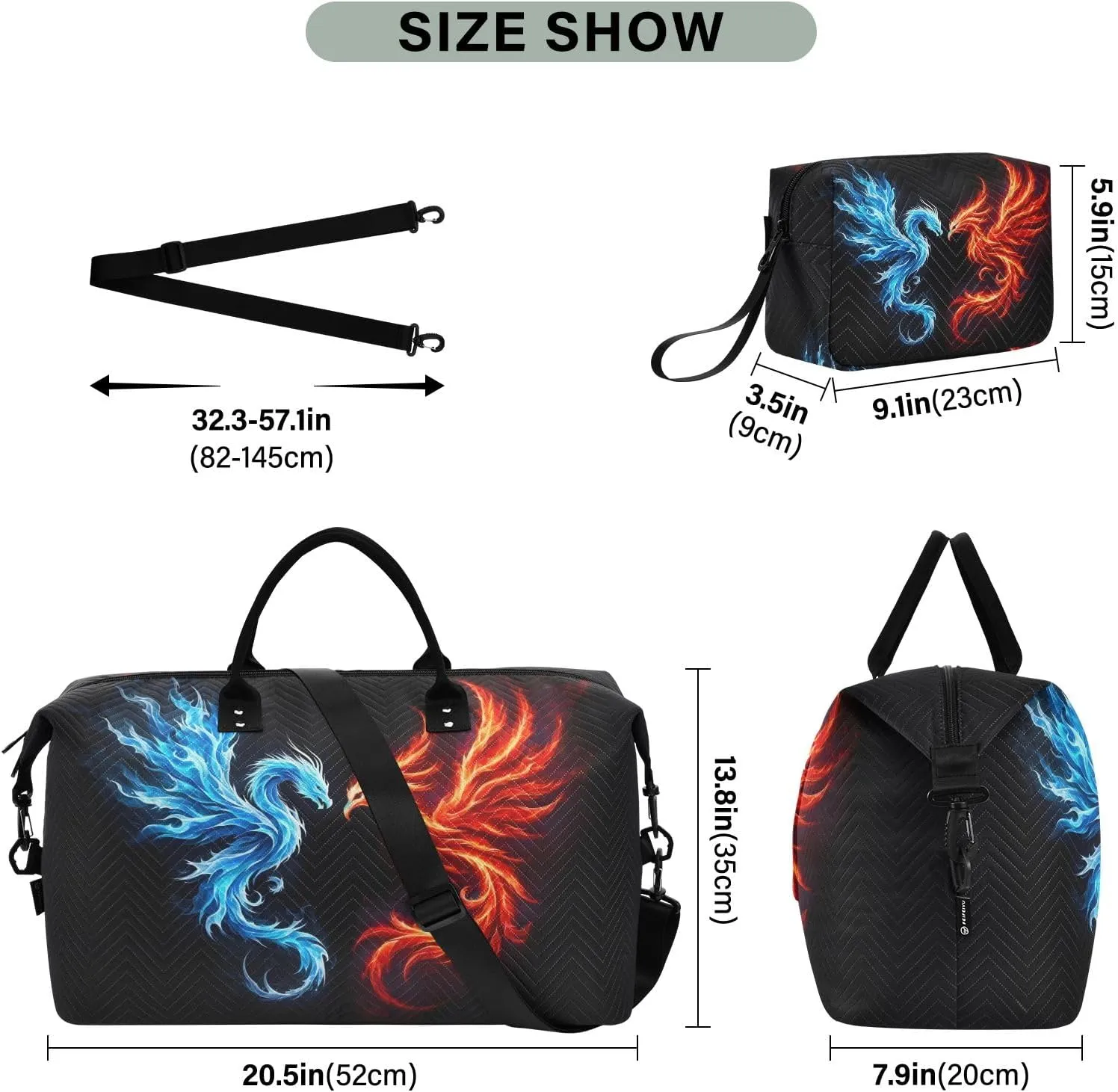 Fire Phoenix Travel Duffle Bag for Men Women Gym Bag with Storage Bag Weekender Bag Carry on Bags for Travel Trip Gym Yoga