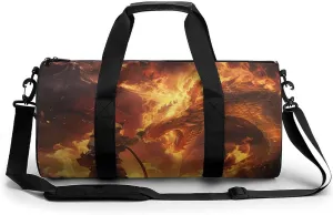 Firefighter Fighting Against Flames Dragon Round Barrel Gym Sport Bag Small Travel Duffel Bags Reusable Tote for Men Women