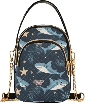 Fish and Starfish Motif Shoulder Handbag for Girls Stylish Crossbody Handbags with Detachable Chain Shoulder Strap