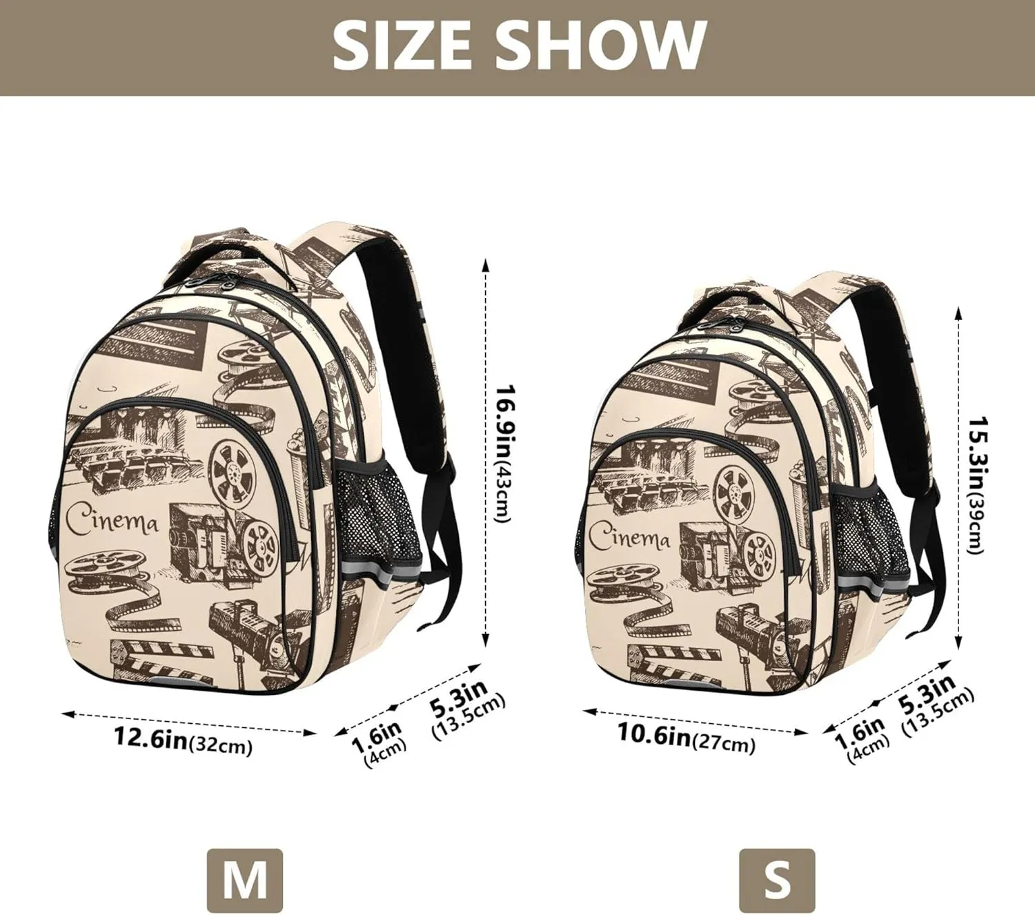 Fisyme Movie Film Cinema Backpack Laptop Back Pack Daycare Bag Bookbag Travel School Backpacks Medium