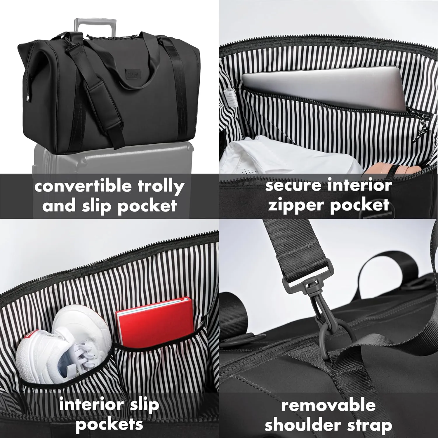 Fit & Fresh Premium Neoprene Weekender Bag With Trolley Sleeve - Large Overnight, Carry-on, Duffel, Gym, and Hospital Bag for Labor & Delivery