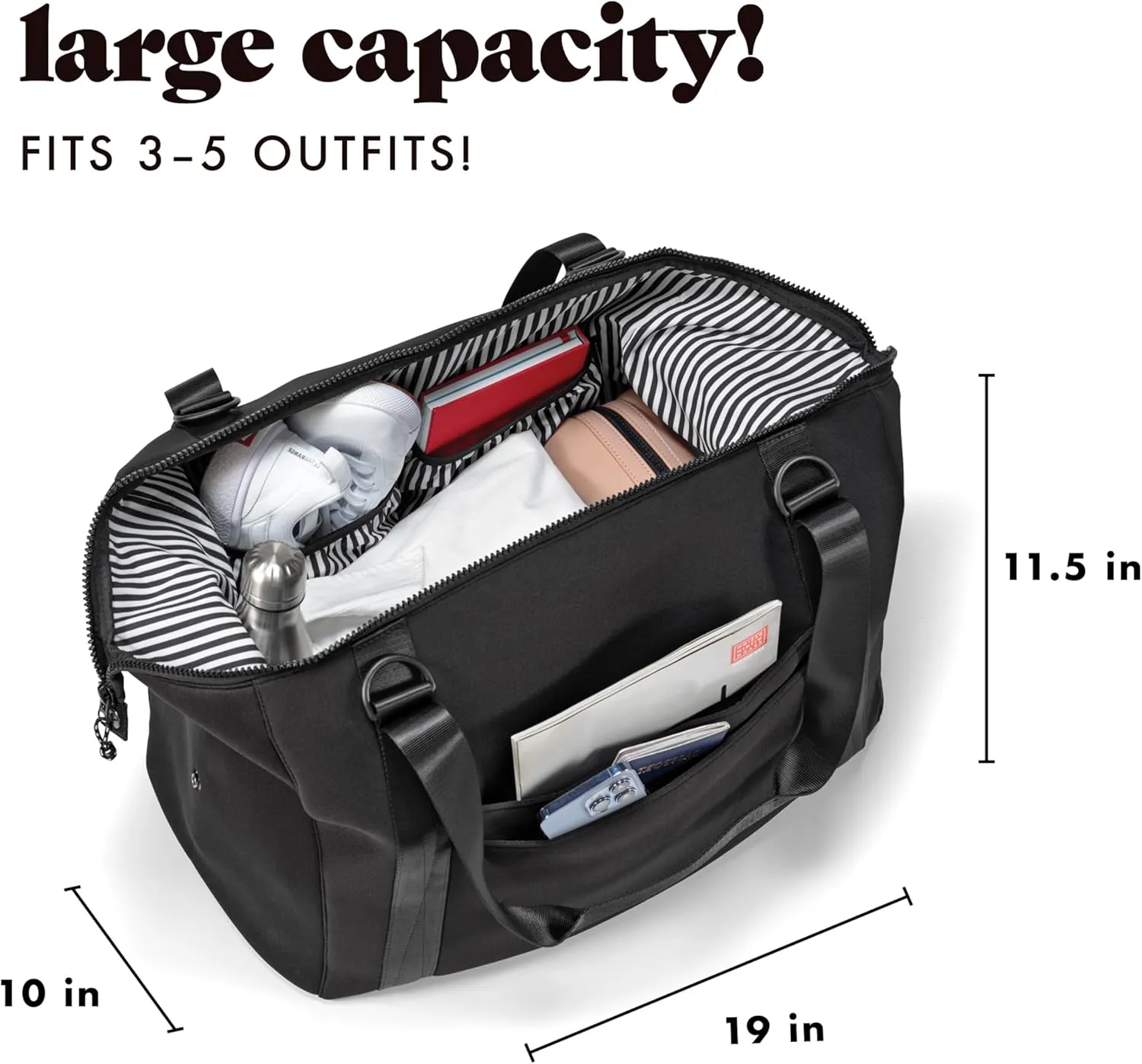 Fit & Fresh Premium Neoprene Weekender Bag With Trolley Sleeve - Large Overnight, Carry-on, Duffel, Gym, and Hospital Bag for Labor & Delivery