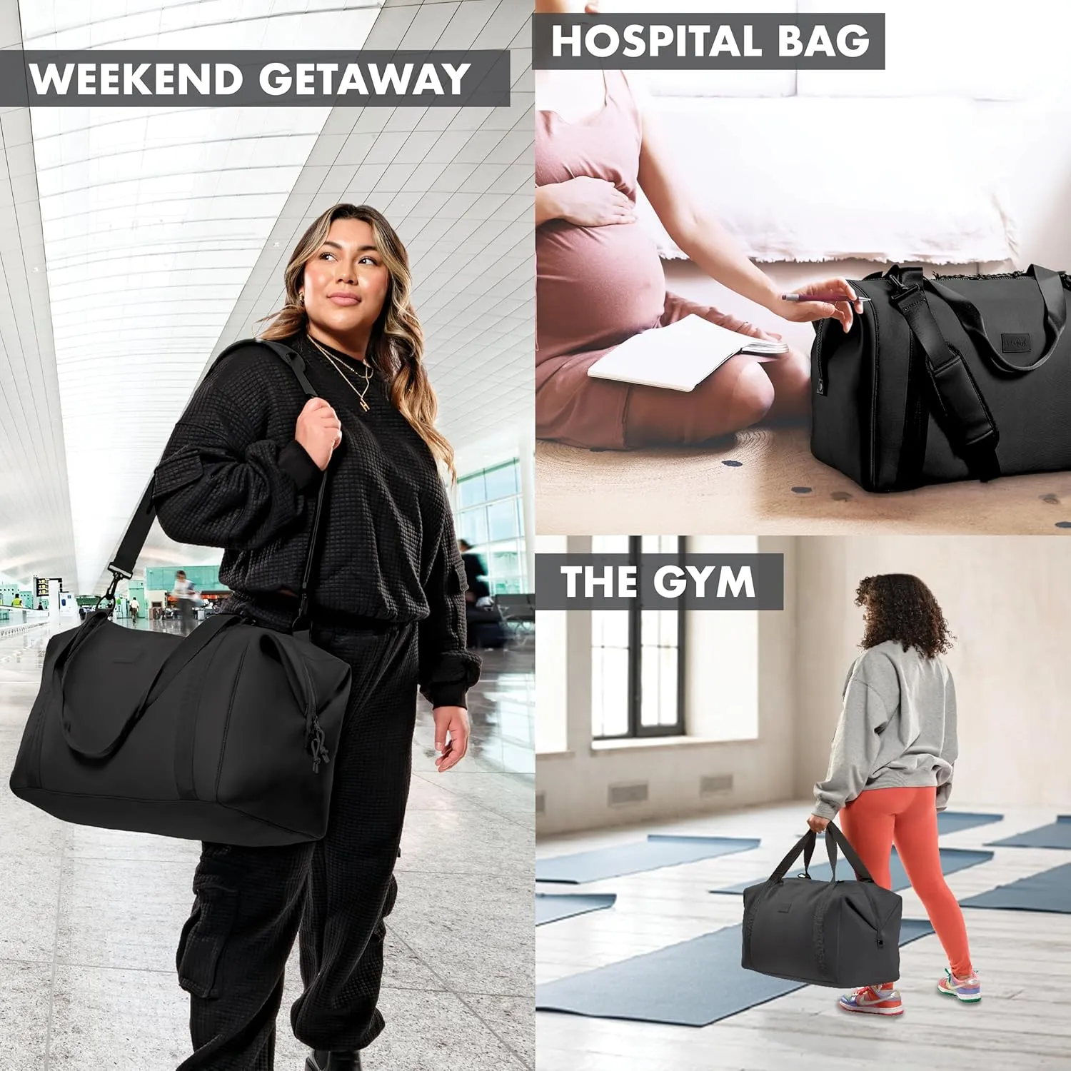 Fit & Fresh Premium Neoprene Weekender Bag With Trolley Sleeve - Large Overnight, Carry-on, Duffel, Gym, and Hospital Bag for Labor & Delivery