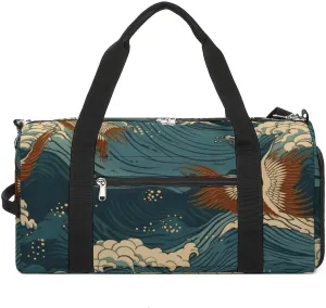 Fitness Bag, Japan Wave Wallpapers Print Reusable Gym Bag Sports Travel Fitness Bag Essentials Gym Bag with Shoe Compartment