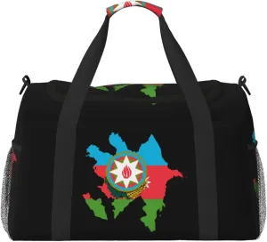 Flag Map Of Azerbaijan Travel Duffel Bag Large Foldable Waterproof Overnight Bag For Beach Swim Bags Pool Sports Gym
