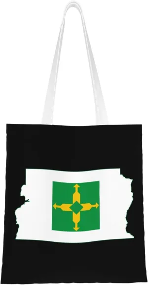 Flag Map of Brazilian Federal District Tote Bag for Women Canvas Shopping Bags Reusable Large Capacity Casual Shoulder Handbags Grocery Bags DIY Gift Bags