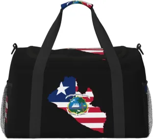 Flag Map Of Liberia Travel Duffel Bag Large Foldable Waterproof Overnight Bag For Beach Swim Bags Pool Sports Gym