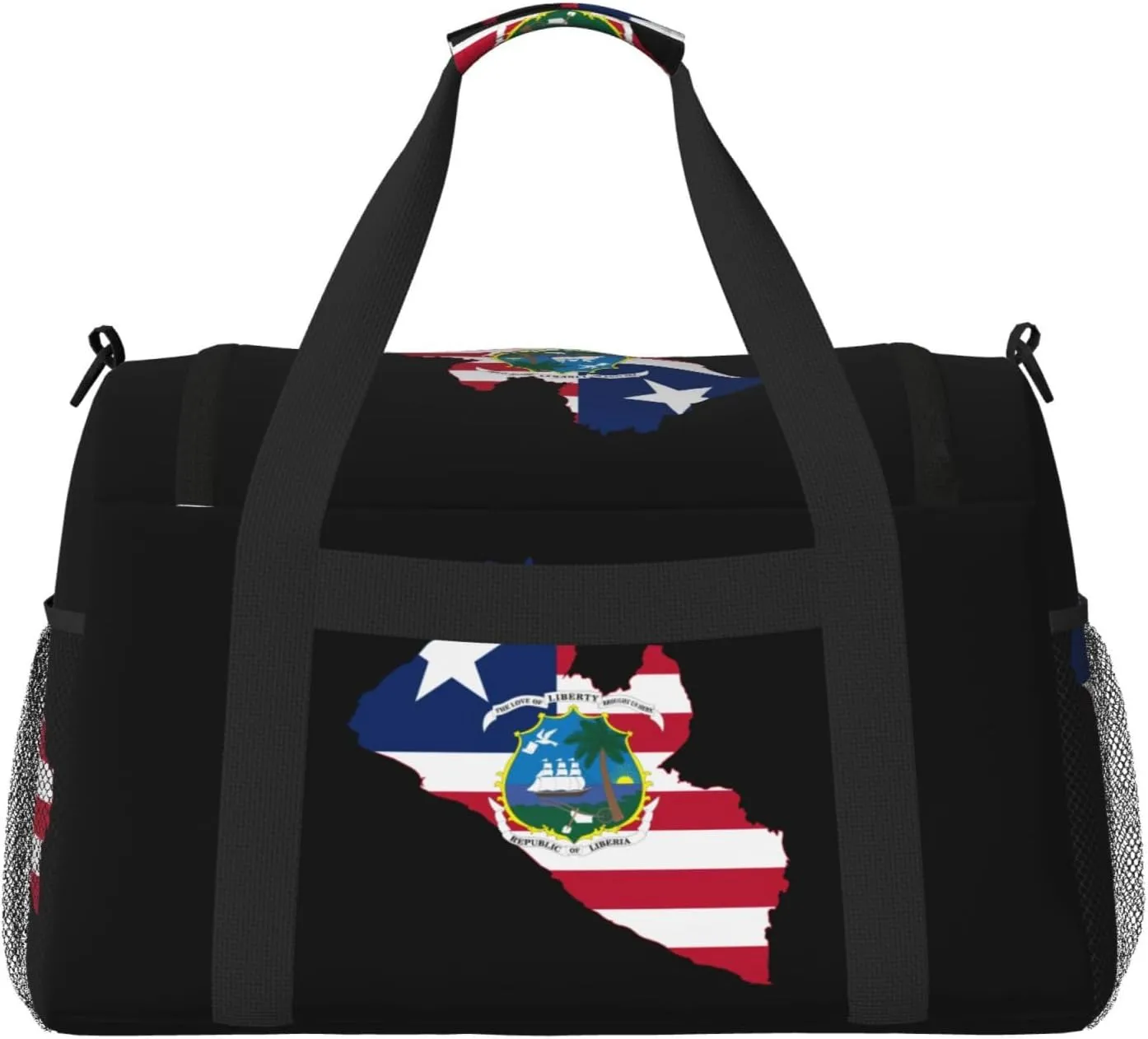 Flag Map Of Liberia Travel Duffel Bag Large Foldable Waterproof Overnight Bag For Beach Swim Bags Pool Sports Gym