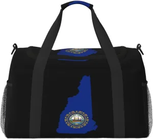 Flag Map Of New Hampshire Travel Duffel Bag Large Foldable Waterproof Overnight Bag For Beach Swim Bags Pool Sports Gym
