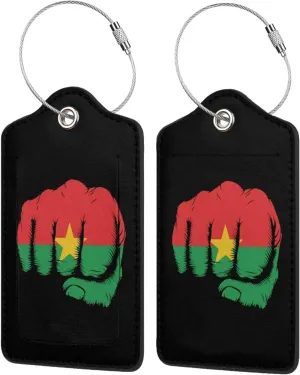 Flag of Burkina Faso Fist Power Luggage Tags for Travel, Stainless Steel & Leather, Personalized Engraved, Durable Bag Tags 2 PCS