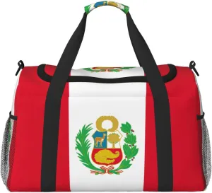 Flag of Peru print Large Canvas Travel Duffel Bag Weekender Bags for Women Overnight Bag Carry On Tote Bag