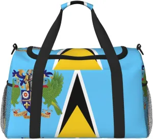 Flag Of Saint Lucia Travel Duffel Bag Large Foldable Waterproof Overnight Bag For Beach Swim Bags Pool Sports Gym