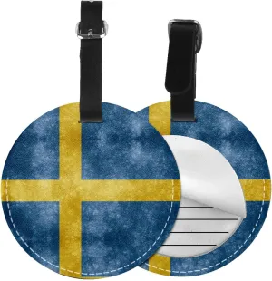 Flag of Sweden Round Leather Luggage Tags for Travel Bags Backpacks Handbags,3.7in