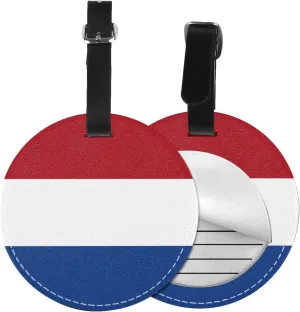 Flag of The Netherlands Round Leather Luggage Tags for Travel Bags Backpacks Handbags,3.7in