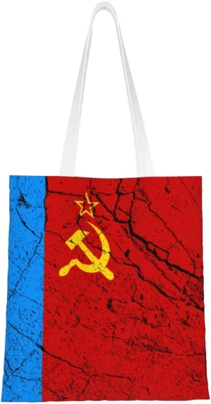 Flag Of The Russian Soviet Federative Socialist Republic Texture Effect Tote Bag for Women Canvas Shopping Bags Reusable Large Capacity Casual Shoulder Handbags Grocery Bags DIY Gift Bags