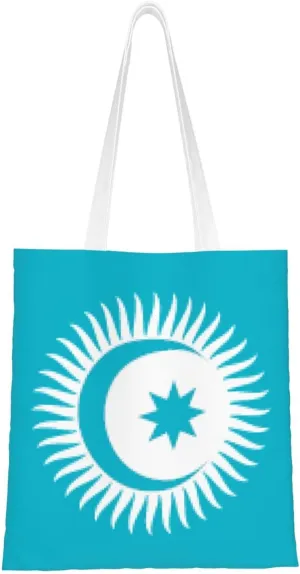 Flag of the Turkic Council Tote Bag for Women Canvas Shopping Bags Reusable Beach Bag Grocery Bags Tote Shoulder Bag Gift Bags