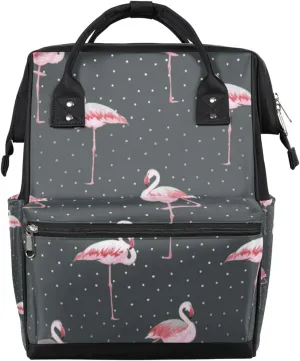 Flamingo Dotted Pattern Diaper Bag Tote Large Capacity Waterproof with Adjustable Shoulder Strap and Pram Straps Mommy Bag for Hospital Beach Weekender Travel