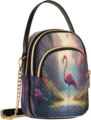 Flamingo Flower Petals Teal Crossbody Bags for Women Small Sling Cross Body Bag Fanny Packs Mini Wallet Phone Purse