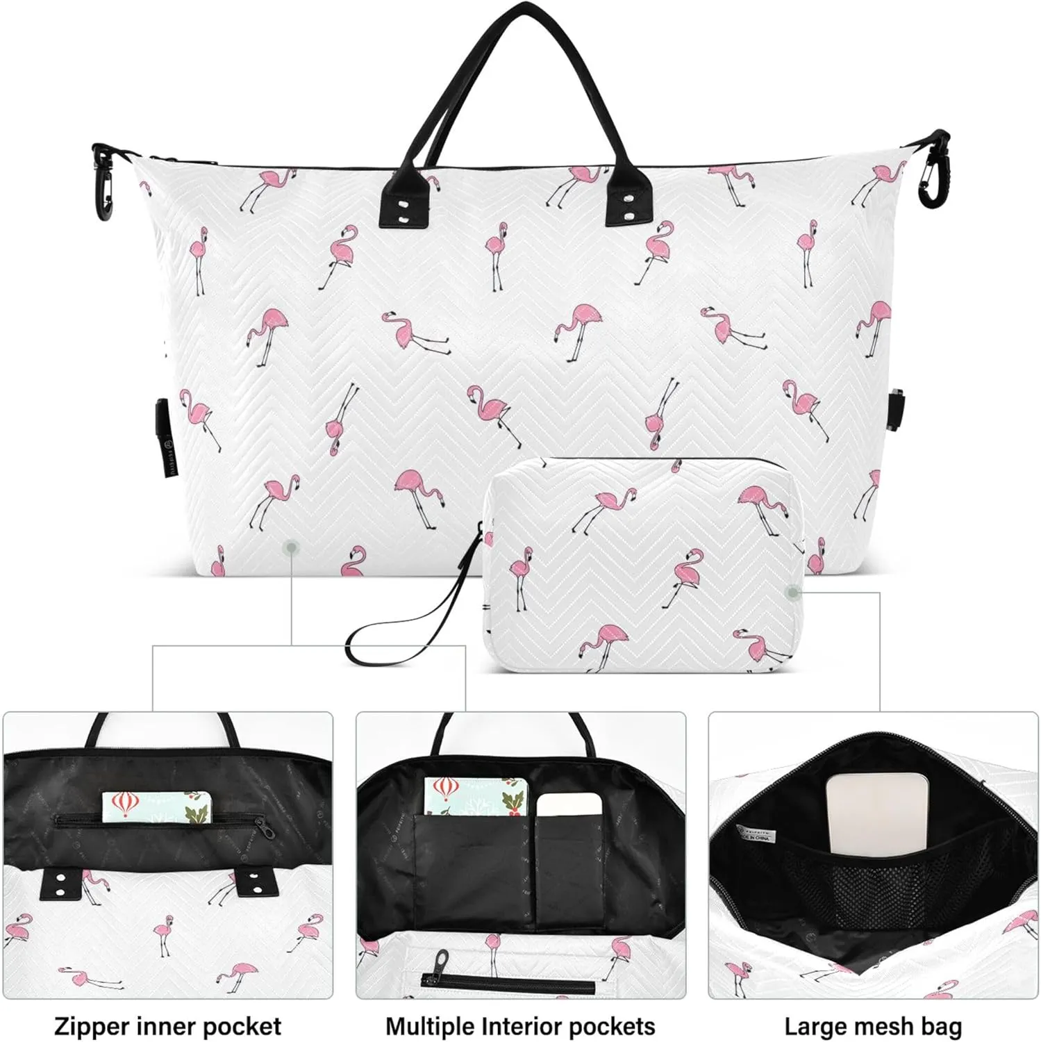Flamingo Pink Flamingos Duffel Bag Womens Toiletry Bags Set, Animals Women Sports Bags Duffel for Traveling