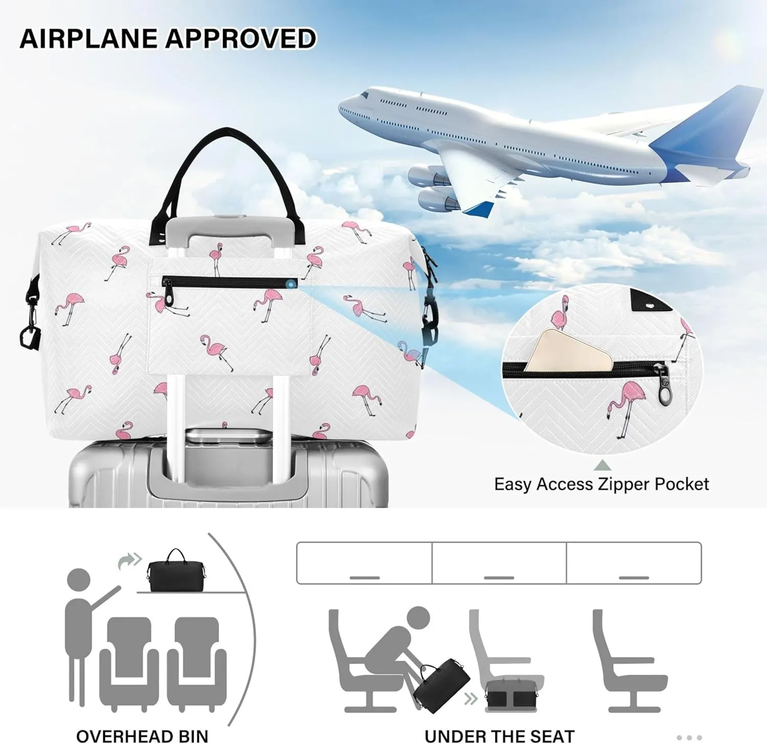 Flamingo Pink Flamingos Duffel Bag Womens Toiletry Bags Set, Animals Women Sports Bags Duffel for Traveling