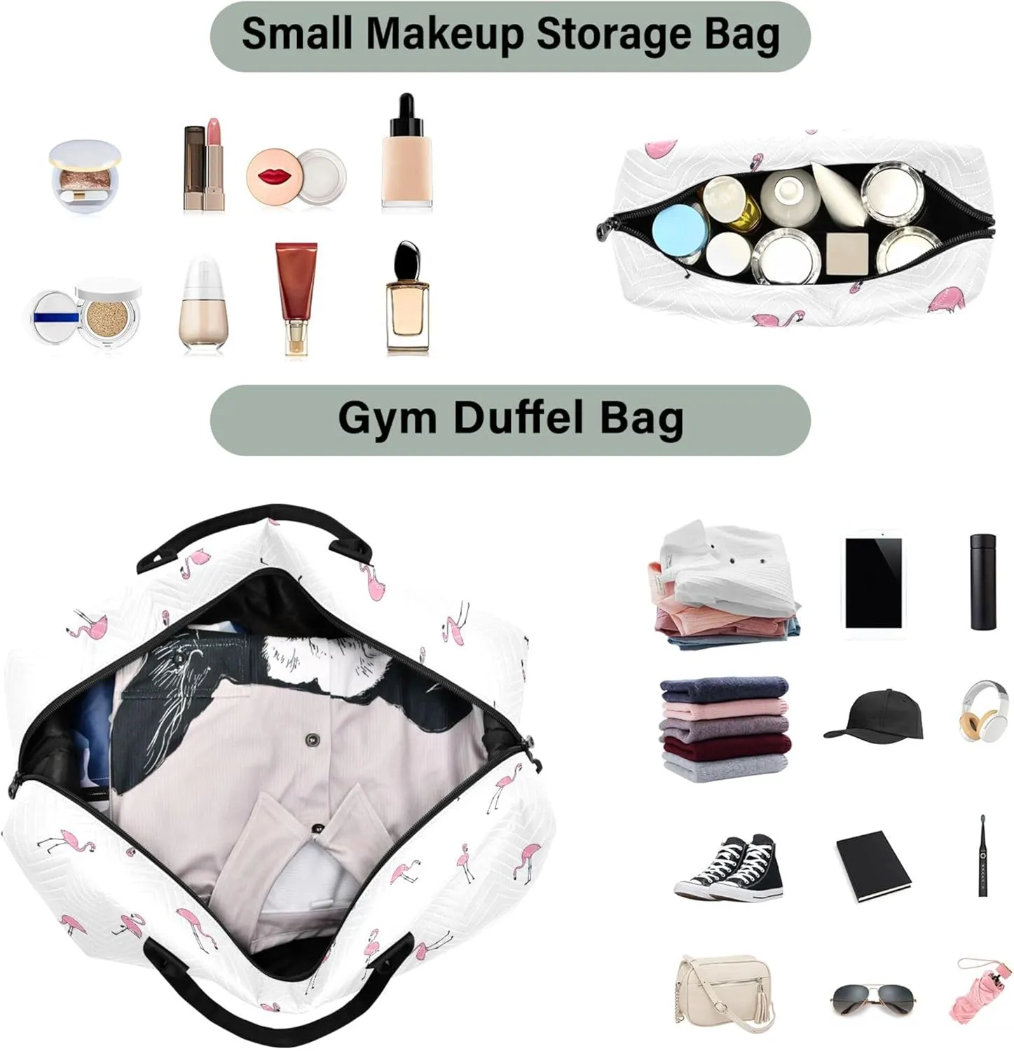 Flamingo Pink Flamingos Duffel Bag Womens Toiletry Bags Set, Animals Women Sports Bags Duffel for Traveling