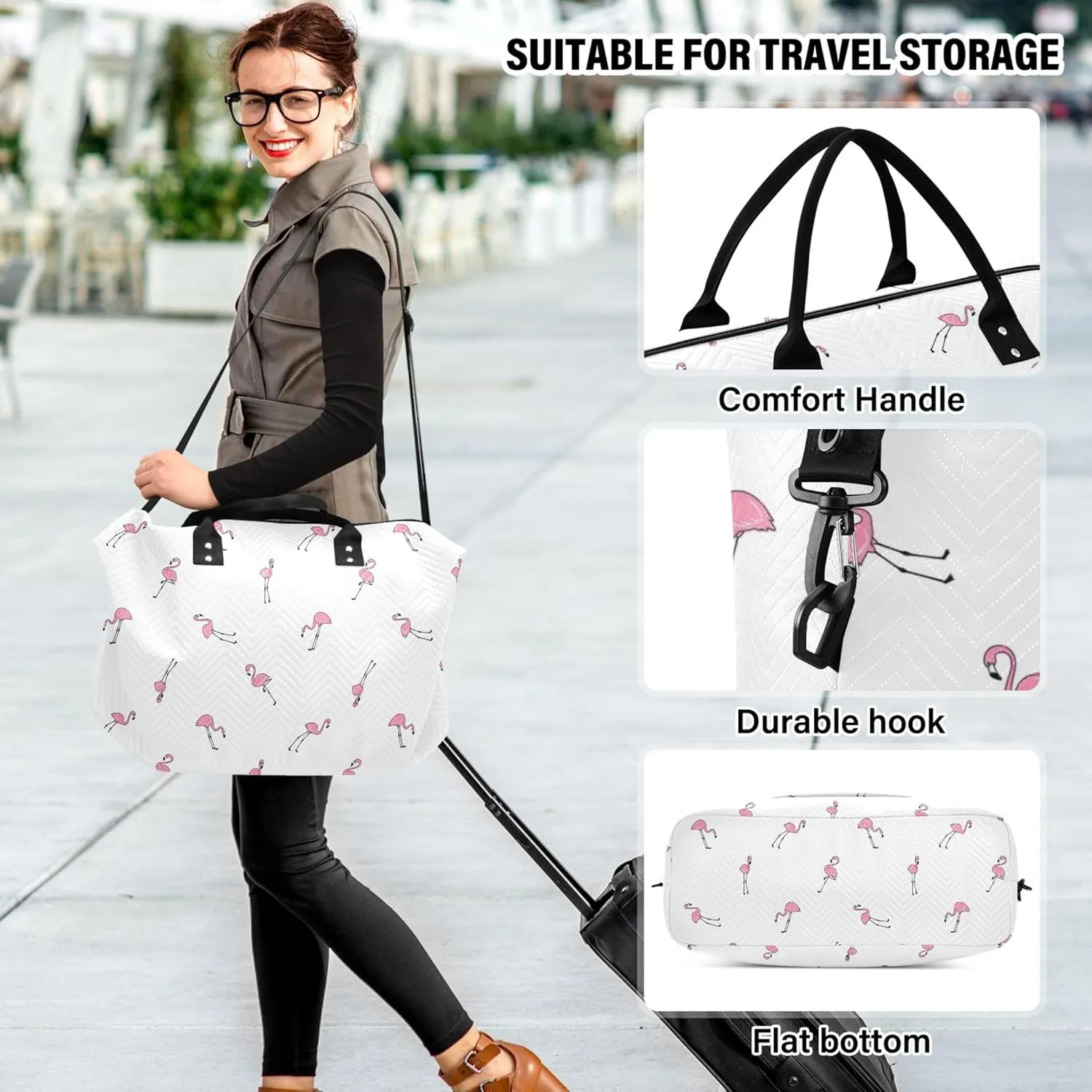 Flamingo Pink Flamingos Duffel Bag Womens Toiletry Bags Set, Animals Women Sports Bags Duffel for Traveling