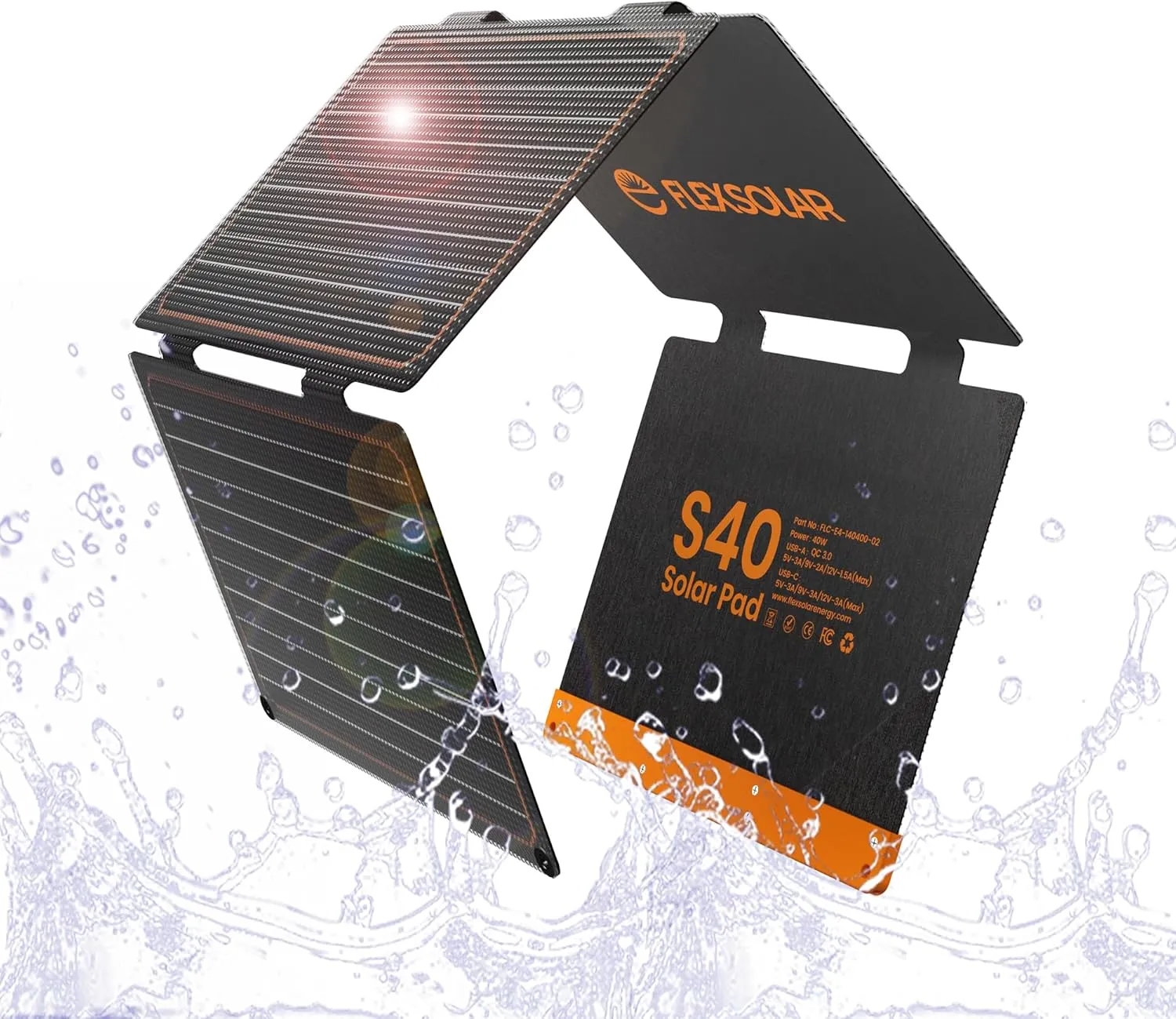 FlexSolar 40W Portable Solar Panel Folding Solar Panel with USB-C PD 18W,USB-A QC3.0 Ports, IP67 Waterproof ETFE Solar Charger for Traveling Camping Compatible with Phone iPad Power Banks