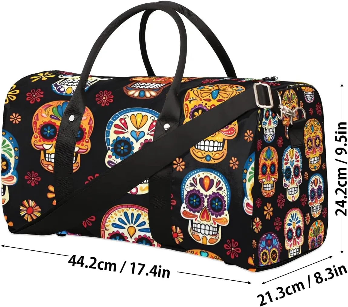 Floral Skull Foldable Lightweight Duffle Bag for Travel - Waterproof Carry On Bags for Airplanes, Travel Duffel Bags for Gym, Weekend