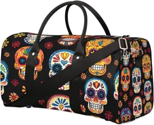 Floral Skull Foldable Lightweight Duffle Bag for Travel - Waterproof Carry On Bags for Airplanes, Travel Duffel Bags for Gym, Weekend