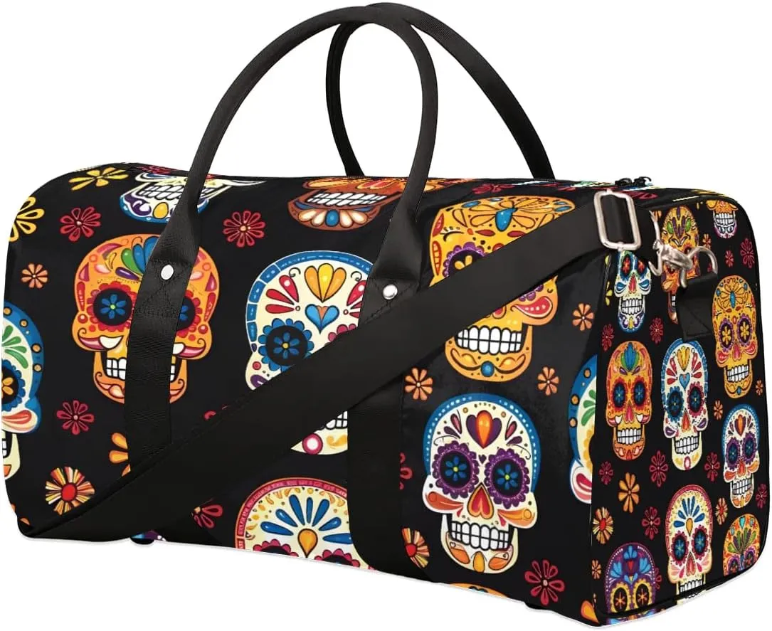 Floral Skull Foldable Lightweight Duffle Bag for Travel - Waterproof Carry On Bags for Airplanes, Travel Duffel Bags for Gym, Weekend