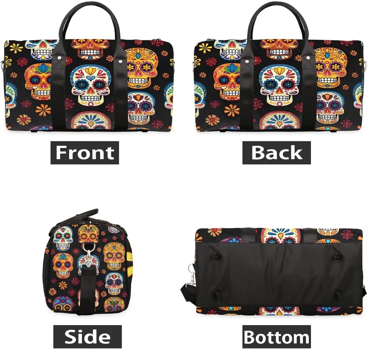 Floral Skull Foldable Lightweight Duffle Bag for Travel - Waterproof Carry On Bags for Airplanes, Travel Duffel Bags for Gym, Weekend